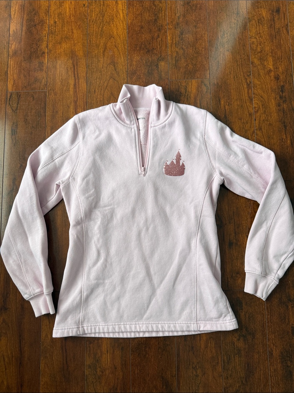 Sport-Tek Light Pink Quarter-Zip Sweatshirt with sparkly castle